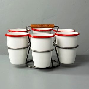Hearth & Hand Red and White Mug Set with Holder